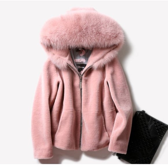 Real fox Fur Collar Wool Jacket S NTW - Picture 1 of 9